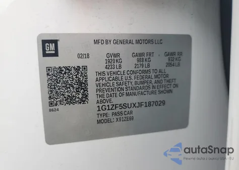 2018 Chevrolet Malibu Hybrid from USA, damaged, VIN 1G1ZF5SUXJF187029